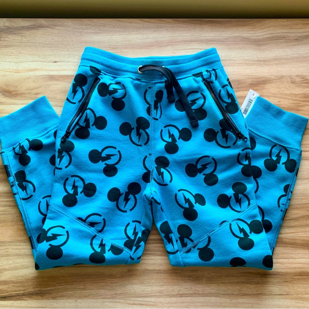 Disney Spotted Zebra Boys Fleece Jogger Pants Mickey Mouse Zip Pockets Small 6 7